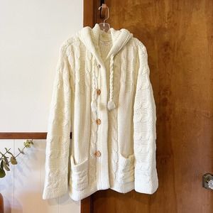 VINTAGE | Riddles by Elliot Chunky Knit Cardigan Hood Sweater Bell Sleeves Sz S